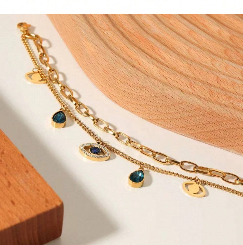 1pc Gold Color Double Layer Stainless Steel Pendant Bracelet (Code:74)