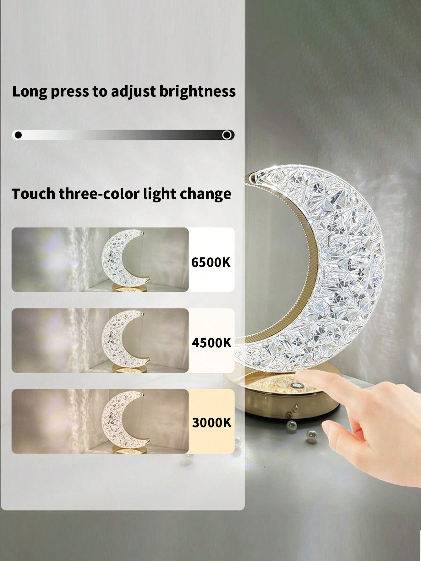 3-Color LED Crystal Lamp, Moon/Star Shape (Code:18)