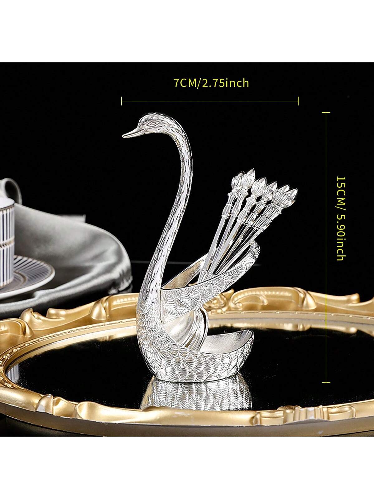 European Style Luxurious Swan-Shaped Spoon Holder (Silver Colour) (Code 8)