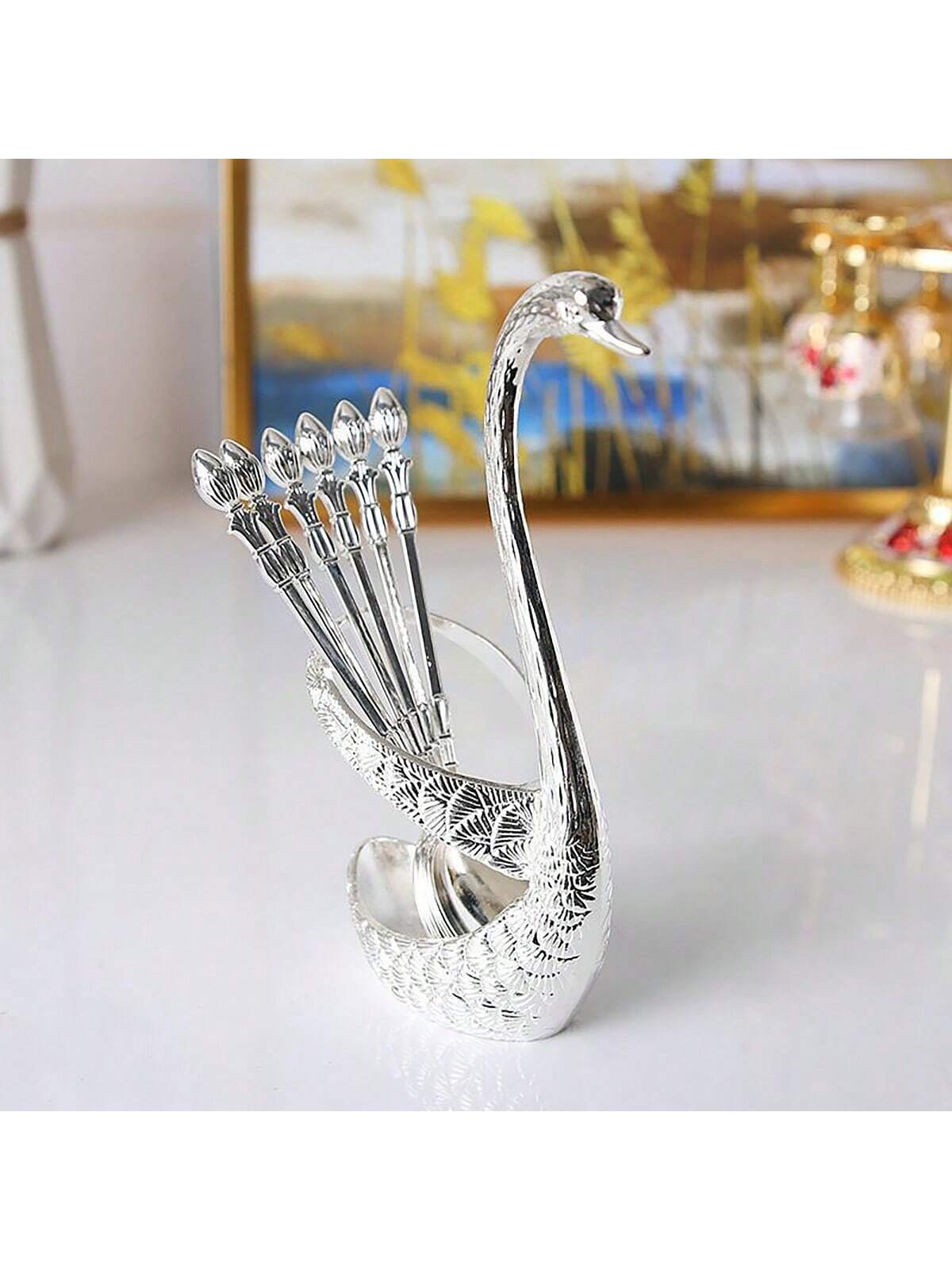 European Style Luxurious Swan-Shaped Spoon Holder (Silver Colour) (Code 8)