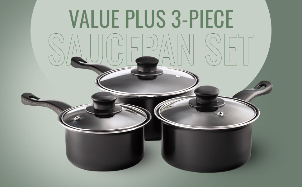 Value plus 3 PCE Sauce pan Set with Glass Lids, 16, 18, 20cm 5015826001204