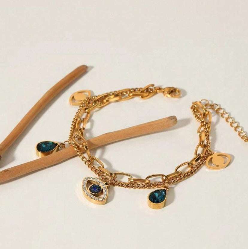 1pc Gold Color Double Layer Stainless Steel Pendant Bracelet (Code:74)