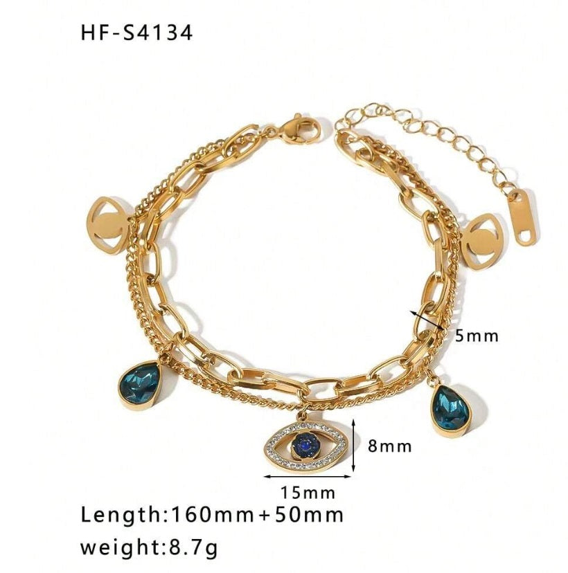 1pc Gold Color Double Layer Stainless Steel Pendant Bracelet (Code:74)