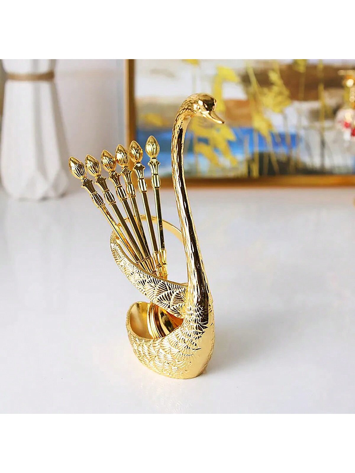 European Style Luxurious Swan-Shaped Spoon Holder (Silver Colour) (Code 8)
