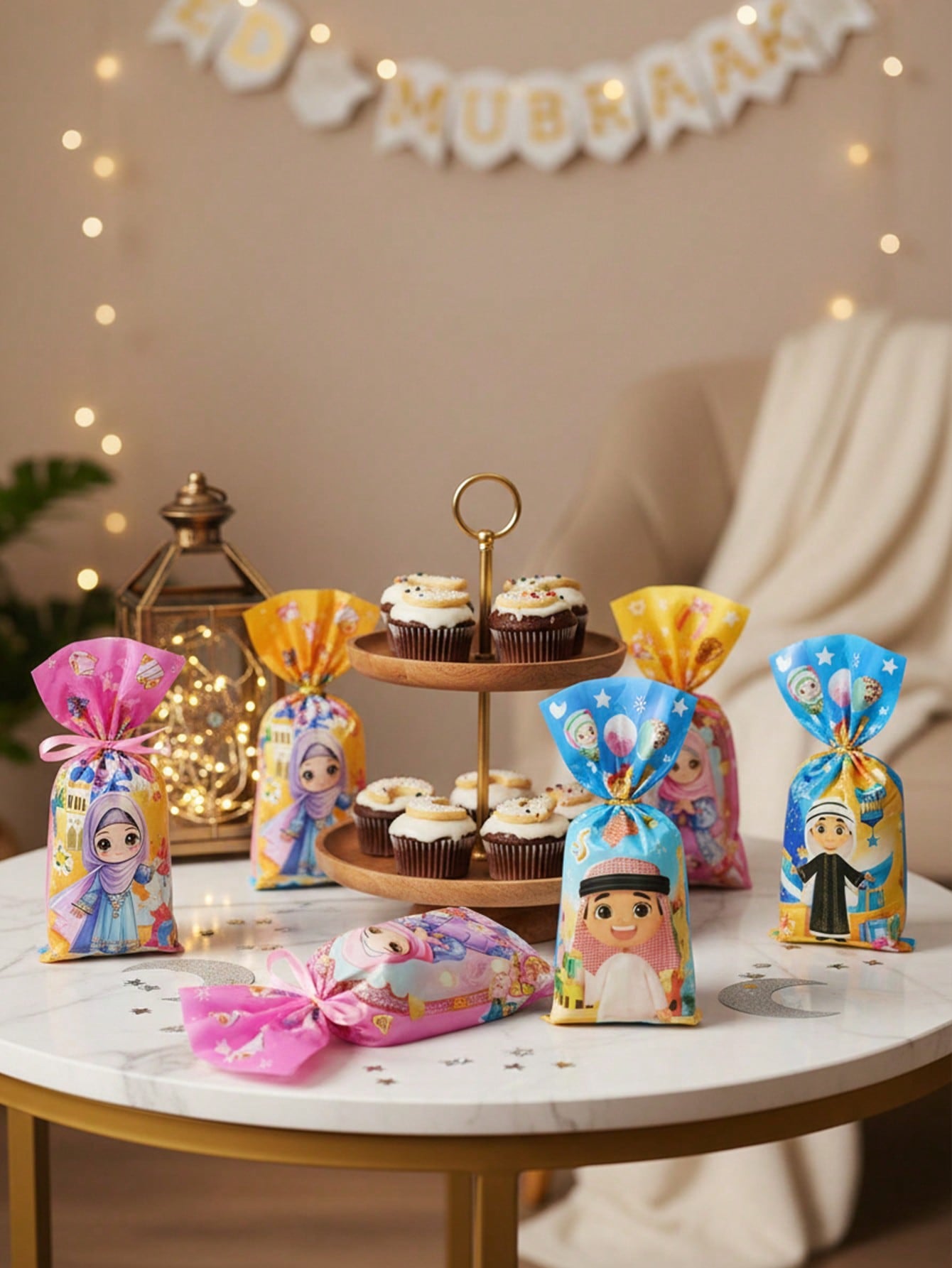 50pcs Random Pattern Mixed-Eid Mubarak Colorful Gift Bags (Code:34)