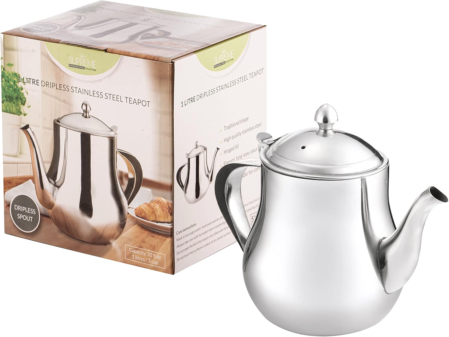 Premium Polished Stainless Steel Tea Pot, Coffee Pot, 0.7 Litre (24oz) 5015826002249
