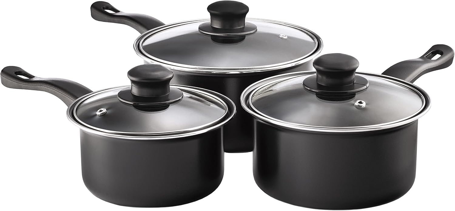 Value plus 3 PCE Sauce pan Set with Glass Lids, 16, 18, 20cm 5015826001204