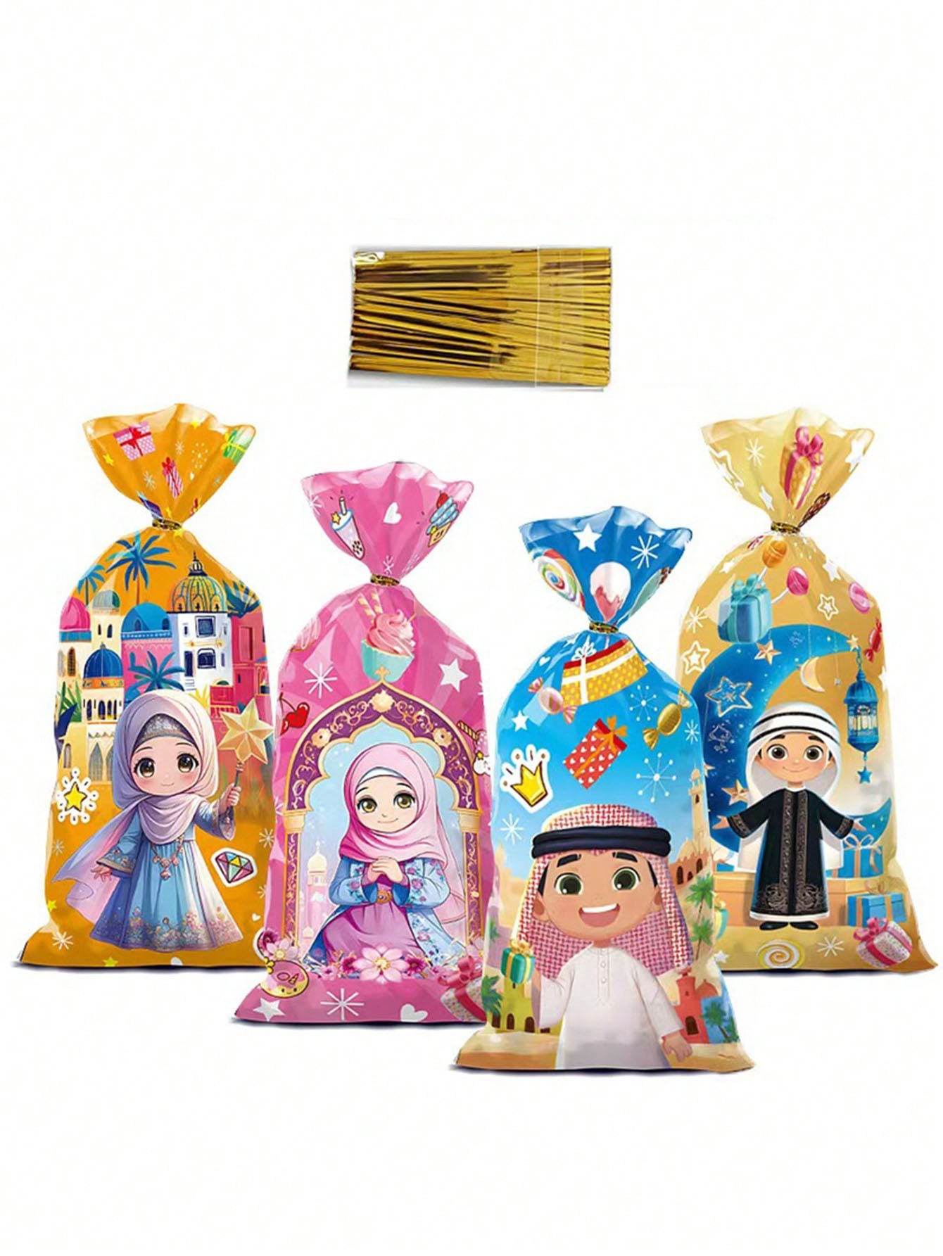 50pcs Random Pattern Mixed-Eid Mubarak Colorful Gift Bags (Code:34)