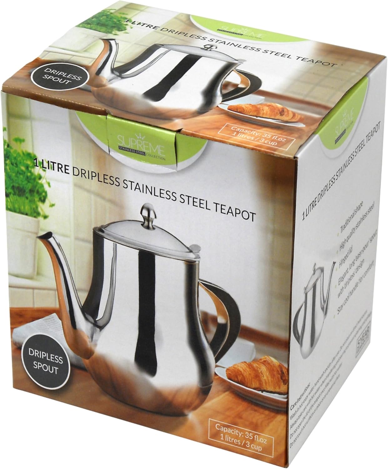 Premium Polished Stainless Steel Tea Pot, Coffee Pot, 0.7 Litre (24oz) 5015826002249