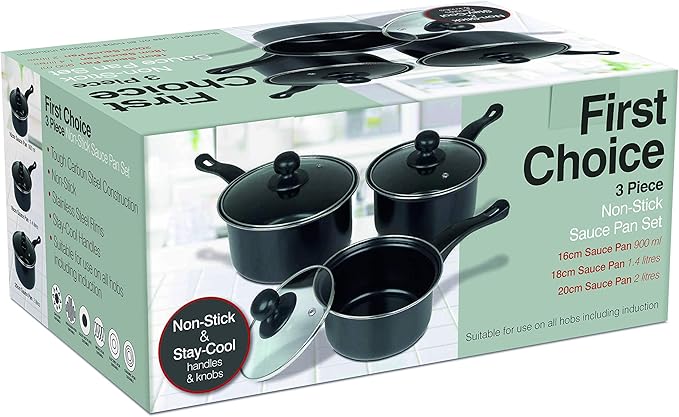 Value plus 3 PCE Sauce pan Set with Glass Lids, 16, 18, 20cm 5015826001204