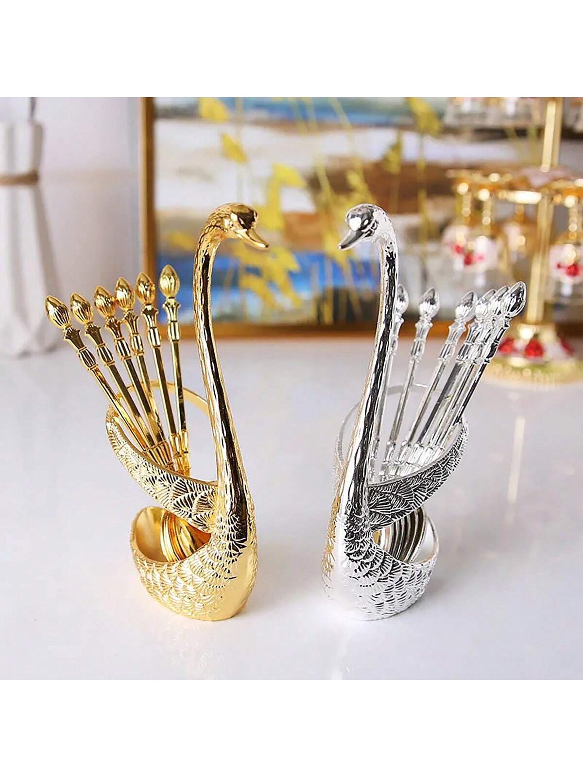 European Style Luxurious Swan-Shaped Spoon Holder (Gold Colour) (Code 7)