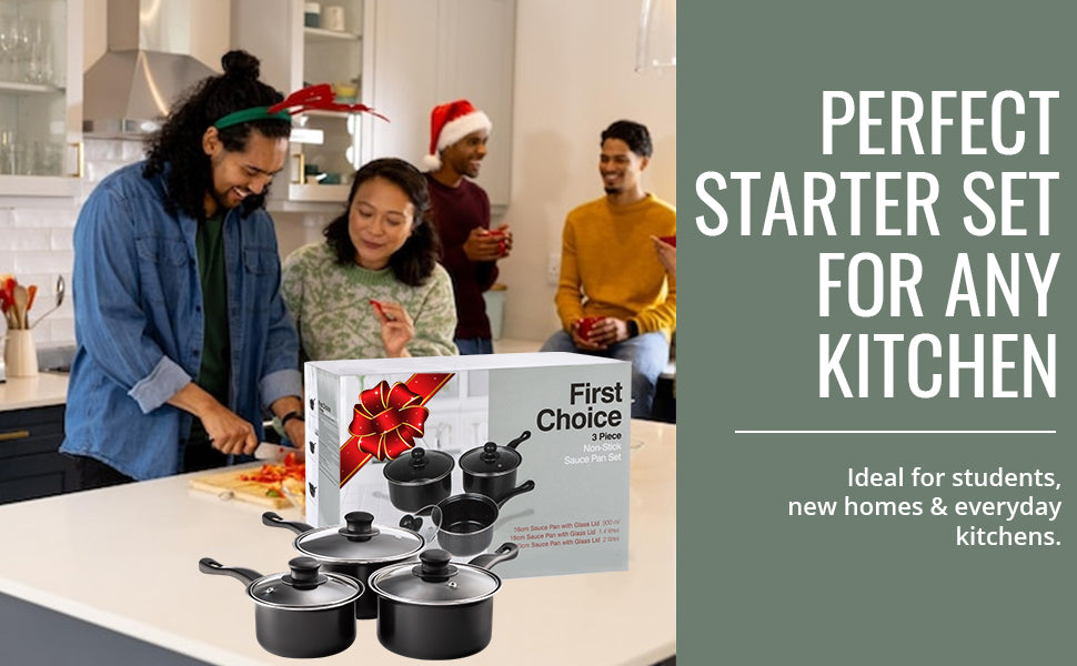 Value plus 3 PCE Sauce pan Set with Glass Lids, 16, 18, 20cm 5015826001204