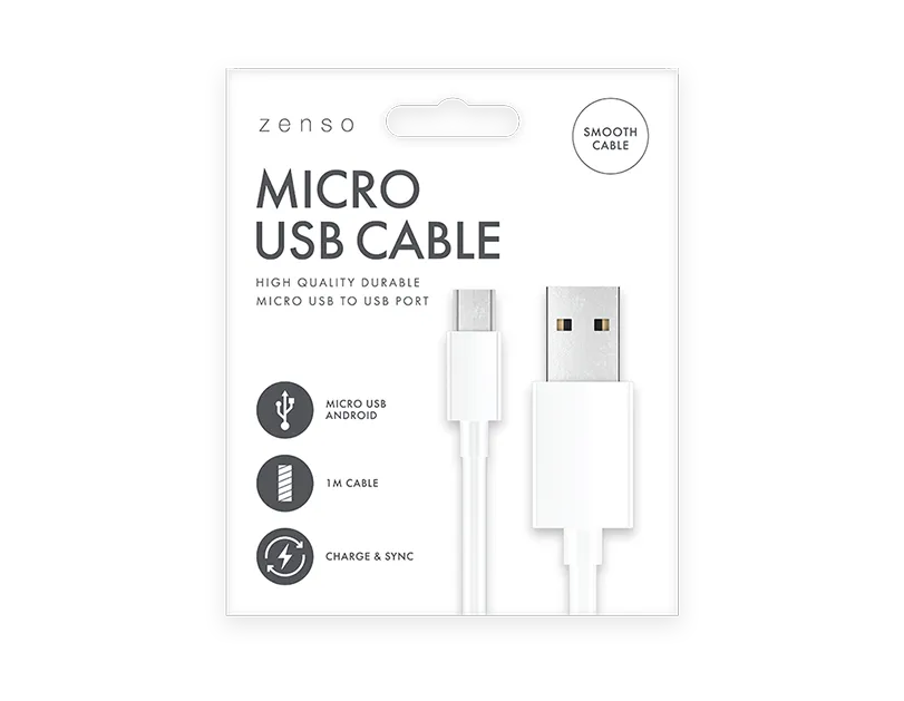 Micro to USB White Cable 1M (5056170359627)