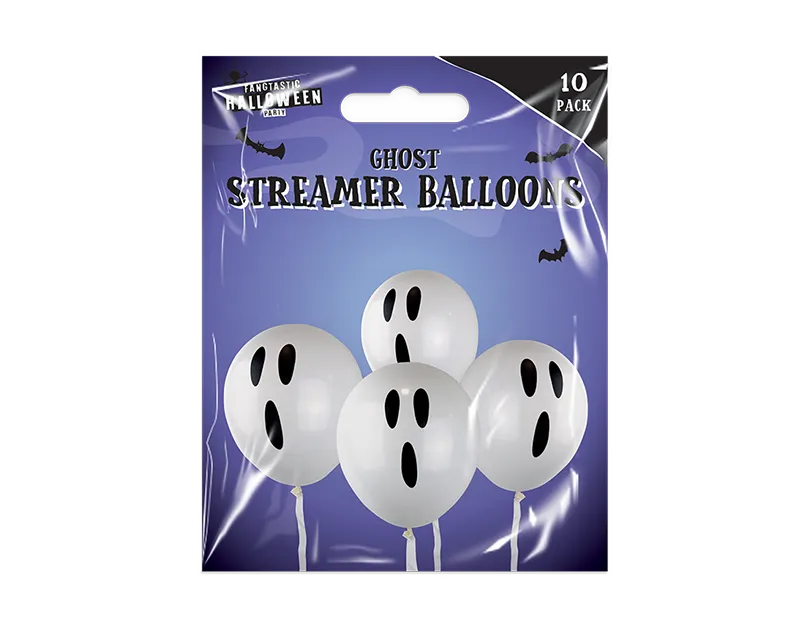 12" Ghost Streamer Balloons 10 pack (5056170354219)