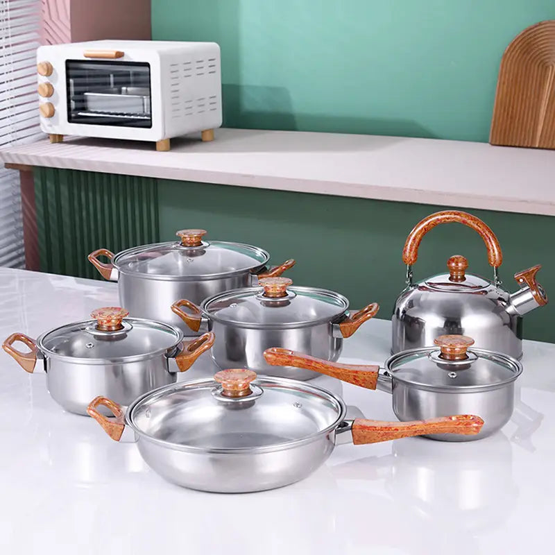 12pcs set of frying pan and kettle