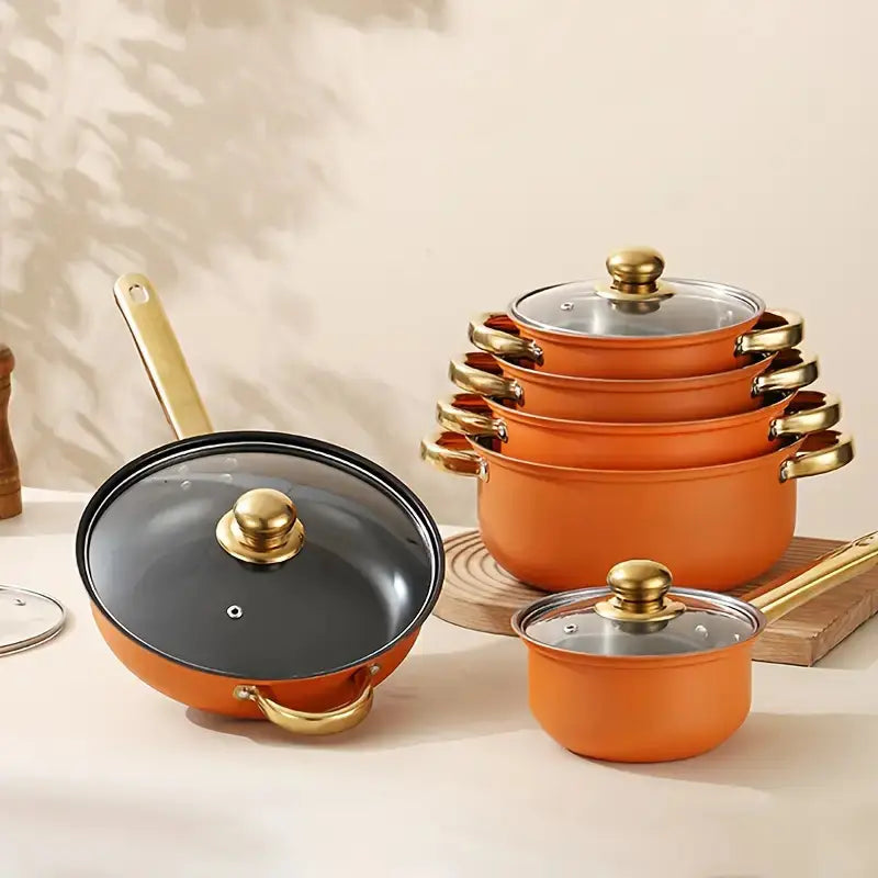 12pcs Stainless Steel Cookware Set Non Stick -Orange