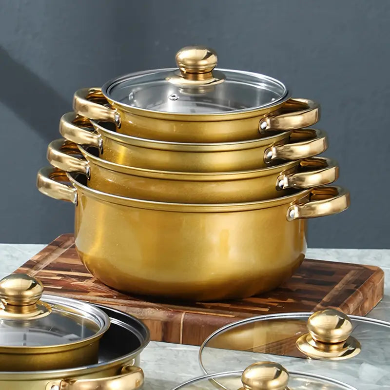 12pcs Golden stainless steel cookware set Non Stick