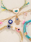 6pcs Turquoise Green Glass Beads Alloy Evil Eye Pendant Bracelet (Code:77)