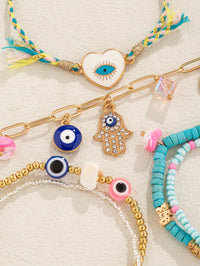 6pcs Turquoise Green Glass Beads Alloy Evil Eye Pendant Bracelet (Code:77)