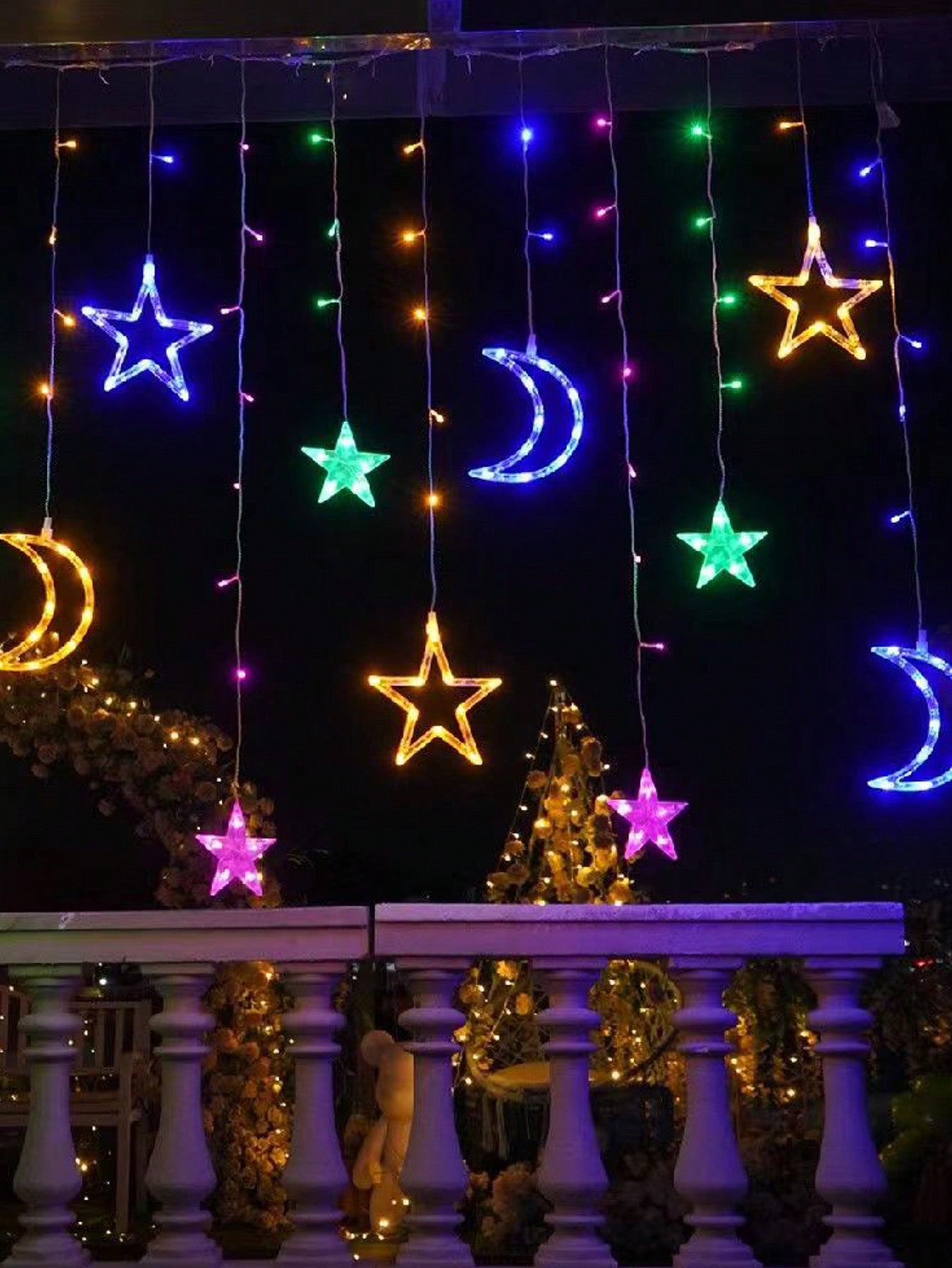 3.5m Colorful 120 Led Star & Moon Curtain String Light (Code 10)