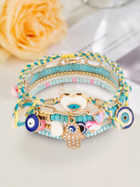 6pcs Turquoise Green Glass Beads Alloy Evil Eye Pendant Bracelet (Code:77)