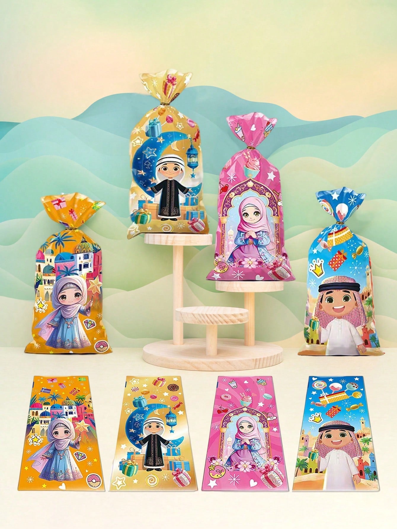 50pcs Random Pattern Mixed-Eid Mubarak Colorful Gift Bags (Code:34)