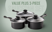 Value plus 3 PCE Sauce pan Set with Glass Lids, 16, 18, 20cm    5015826001204