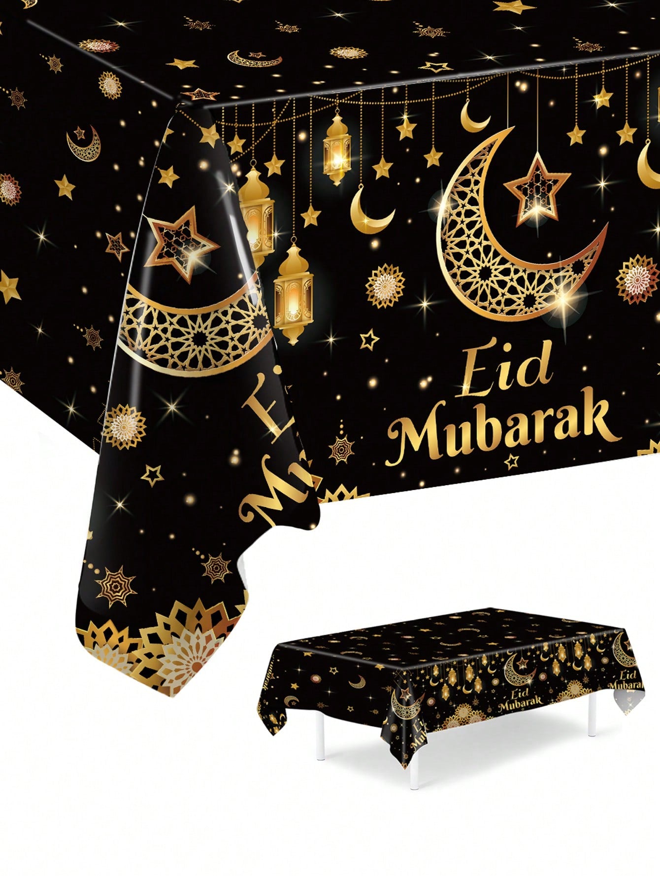 1pc Black & Gold Eid Mubarak Tablecloth (Code:53)