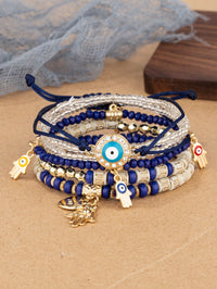 6pcs/set Eye Detail Hamsa Hand & Heart Charm Beaded Bracelet (Code:82)