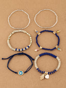 6pcs/set Eye Detail Hamsa Hand & Heart Charm Beaded Bracelet (Code:82)
