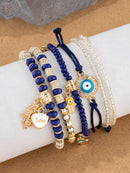 6pcs/set Eye Detail Hamsa Hand & Heart Charm Beaded Bracelet (Code:82)
