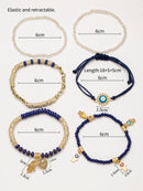 6pcs/set Eye Detail Hamsa Hand & Heart Charm Beaded Bracelet (Code:82)