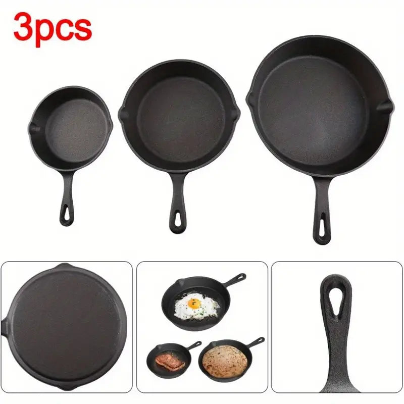 3pcs Set Cast Iron Non Stick Frying Pans