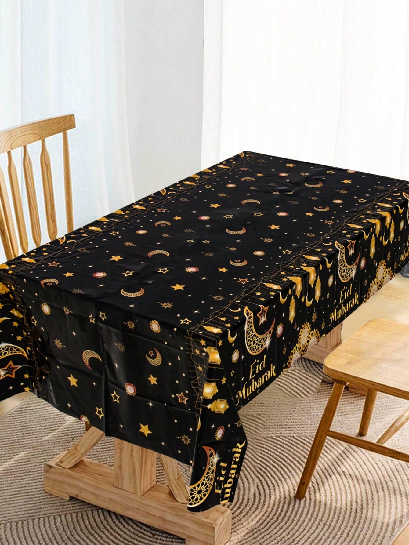 1pc Black & Gold Eid Mubarak Tablecloth (Code:53)