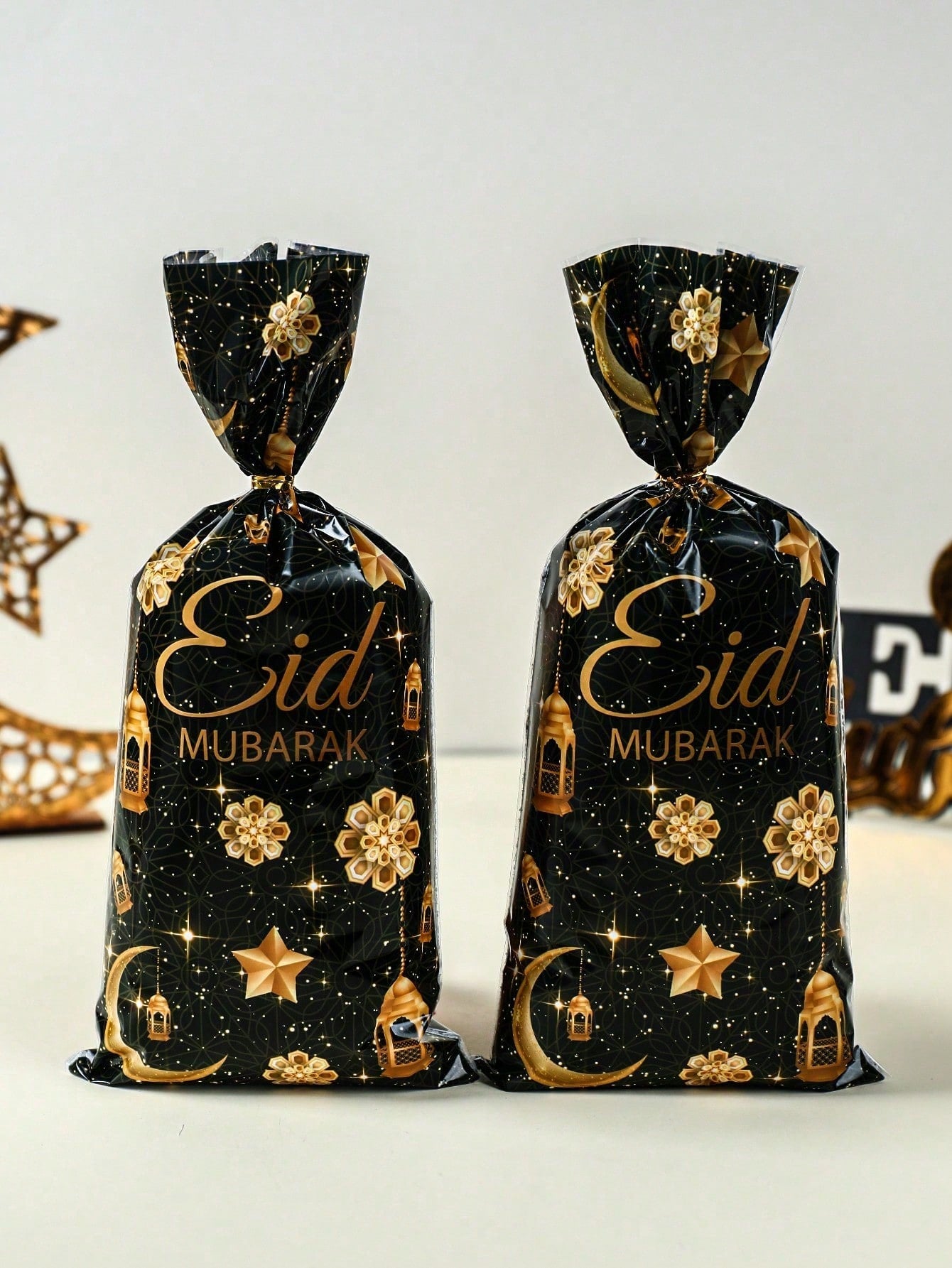 50Pcs Black Gold Eid Candy Bag   (Code:30)