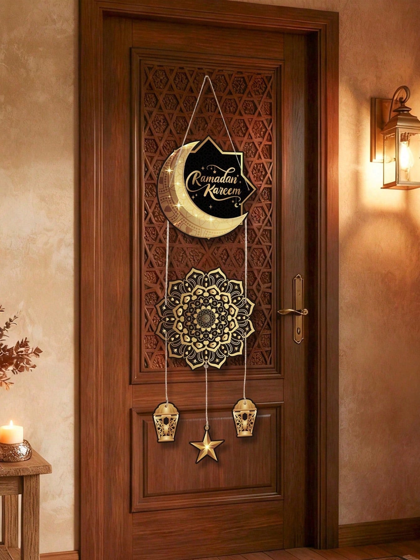 1 Set Eid Mubarak Paper Hanging Decor, Black & Gold Moon, Star (Code:44)