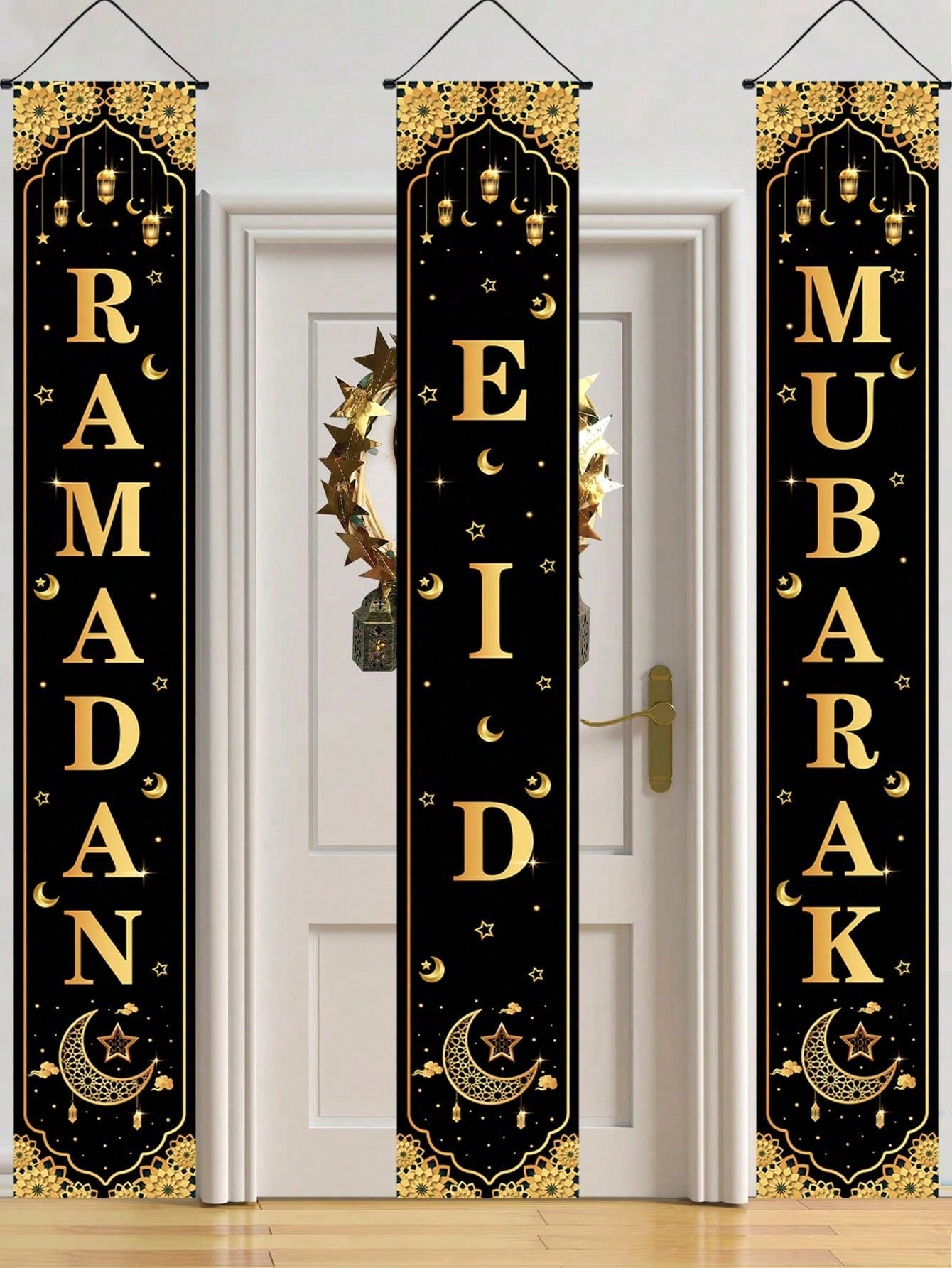 3pcs Black & Gold Ramadan/Eid Mubarak Door Hanging (Code:62)