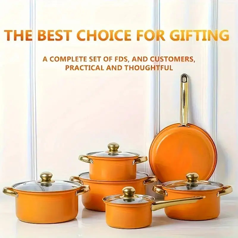 12pcs Stainless Steel Cookware Set Non Stick -Orange