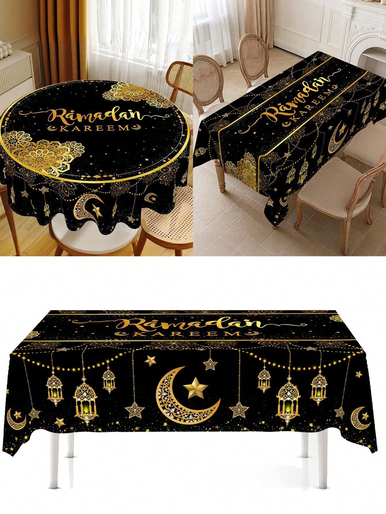 1pc Ramadan Kareem Tablecloth,  Multicolor / Round-150cm (Code:60)