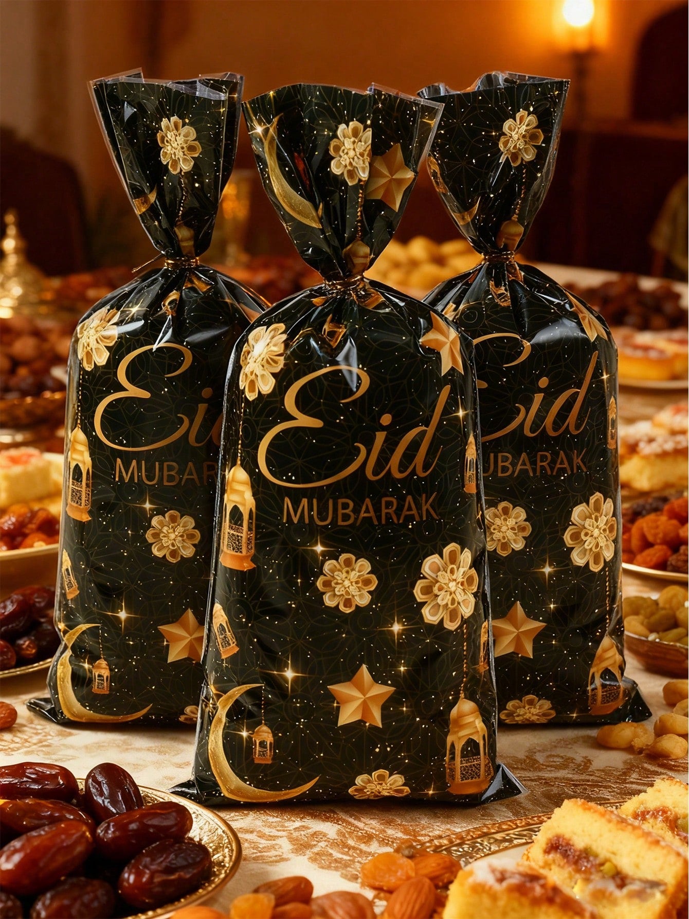 50Pcs Black Gold Eid Candy Bag   (Code:30)