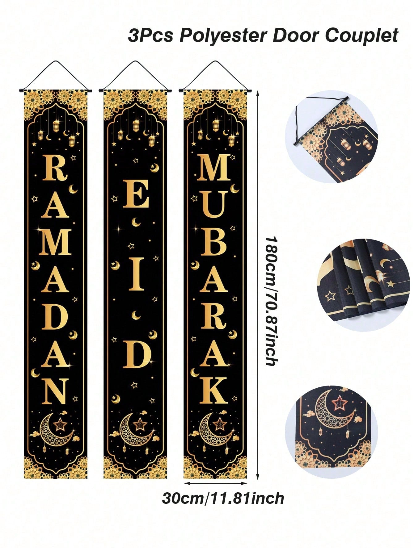 3pcs Black & Gold Ramadan/Eid Mubarak Door Hanging (Code:62)