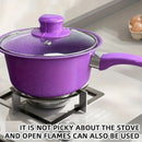 13pcs Heavy-Duty Cast Iron Non-Stick Cookware Set with Glass Lids- Purple