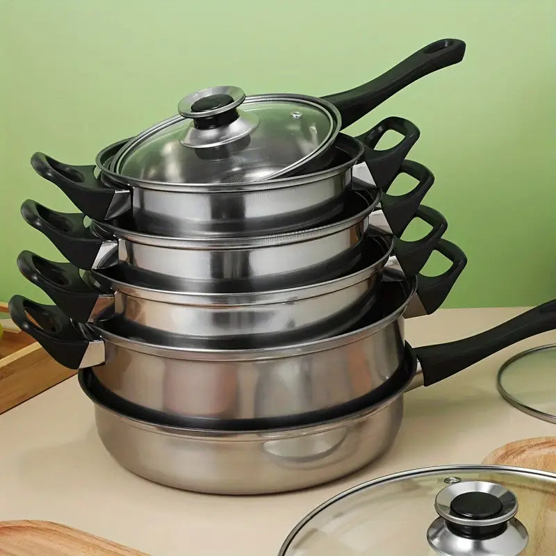 12pcs Stainless Steel Set Non Stick with Black Handle