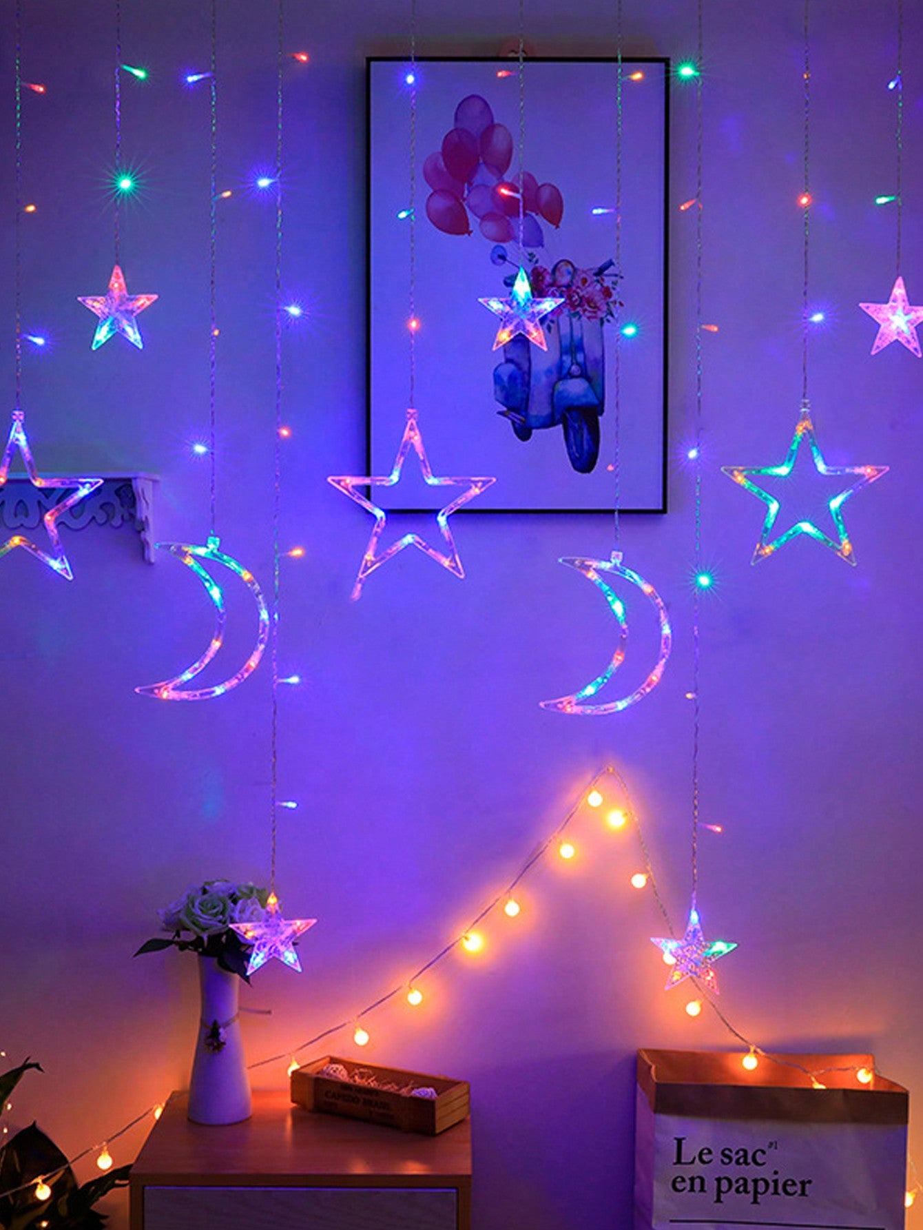 3.5m Colorful 120 Led Star & Moon Curtain String Light (Code 10)