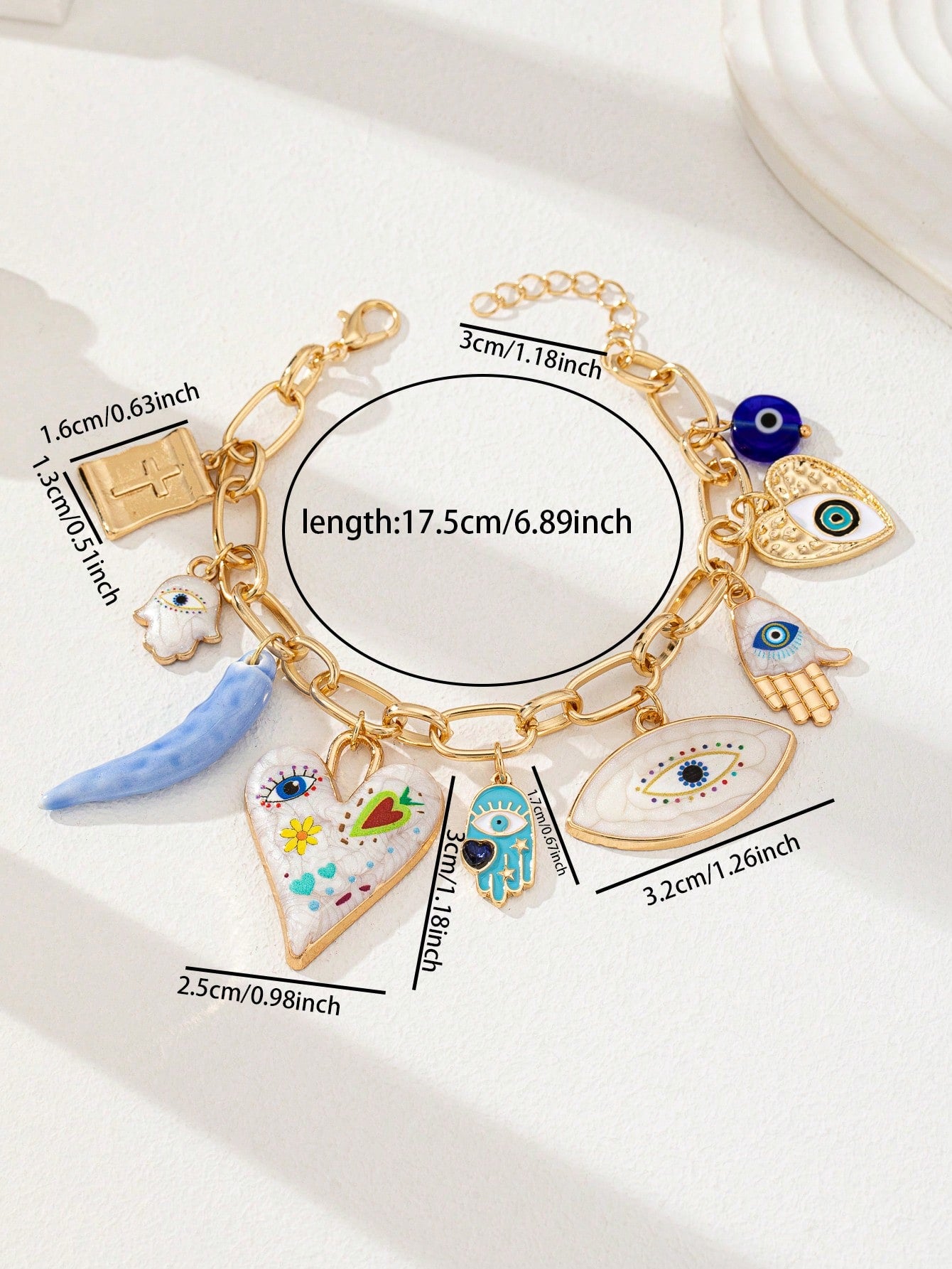 1 Pc Evil Eye Hamasa Hand Glass Beads Cross Charm Bracelet (Code:86)