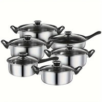12pcs Stainless Steel Set Non Stick with Black Handle