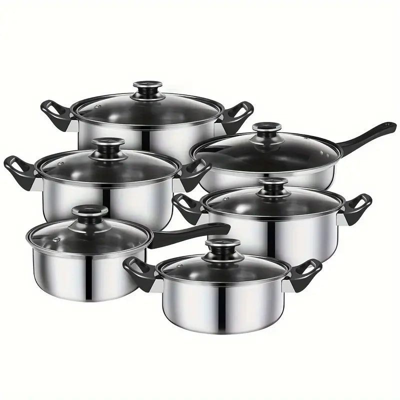 12pcs Stainless Steel Set Non Stick with Black Handle