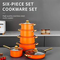 12pcs Stainless Steel Cookware Set Non Stick -Orange