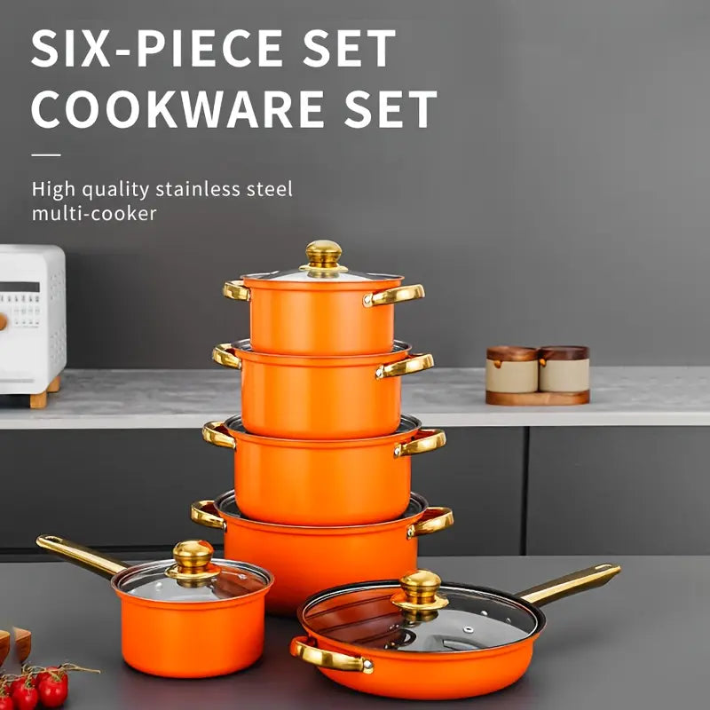 12pcs Stainless Steel Cookware Set Non Stick -Orange