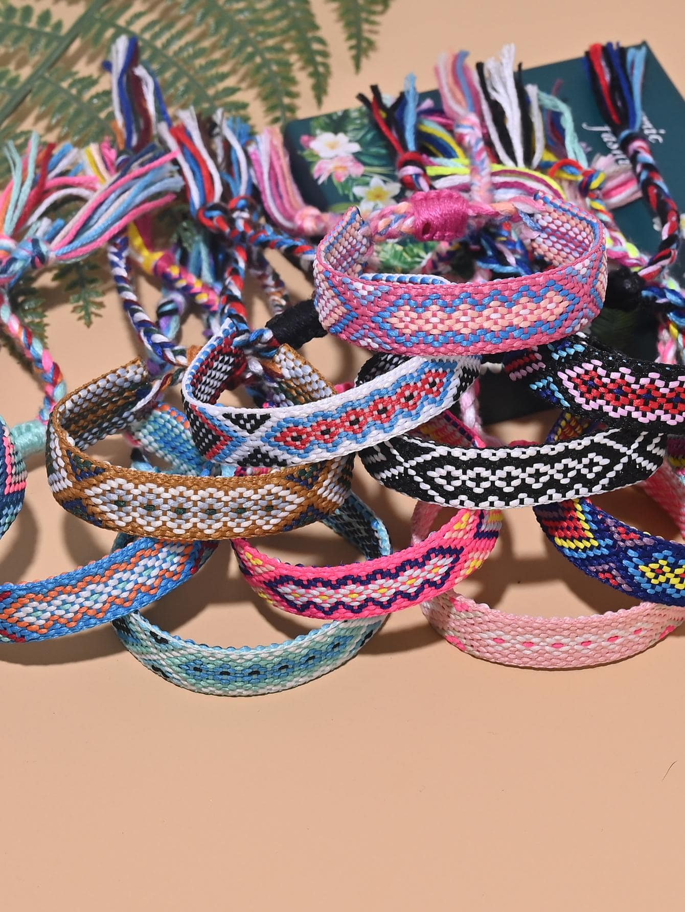 12pcs set Bohemian Braided Detail Geometric Pattern String Bracelet (Code:84)